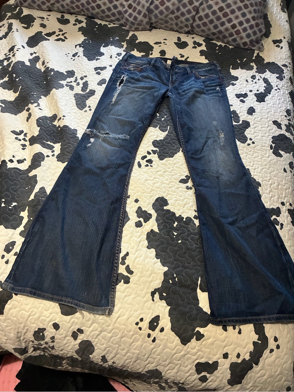 Silver Jeans Dark Blue Flare Distressed Denim